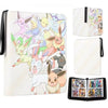 A white PU leather card binder with a zipper, featuring illustrations of various Pokémon characters.