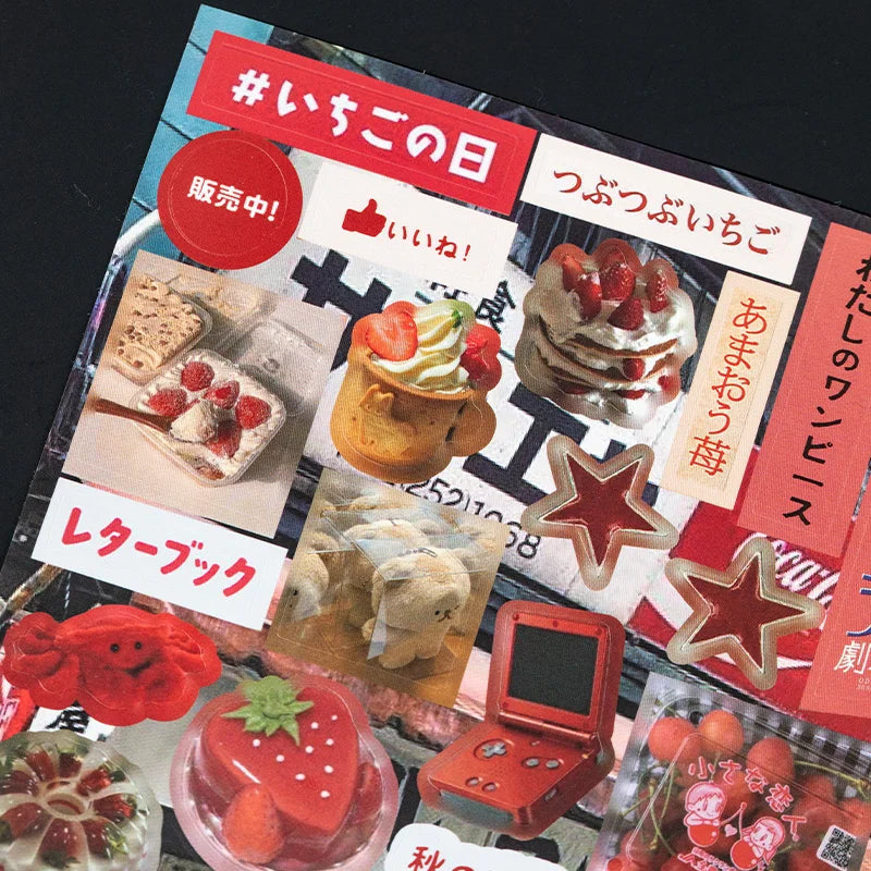 A collection of decorative cut film stickers for DIY scrapbooking and journaling featuring various fruit and food themes.