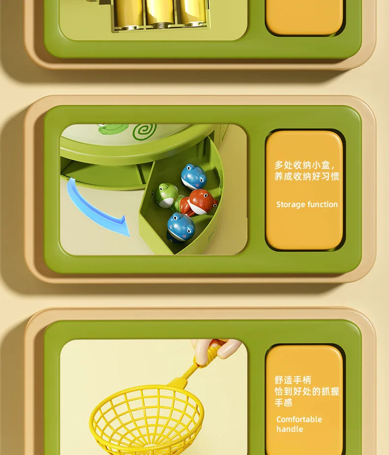 Musical Frog Catching Game with Turntable and Nets