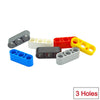 A collection of colorful Technic liftarm beam building blocks in various colors and sizes, showing three holes on each piece.