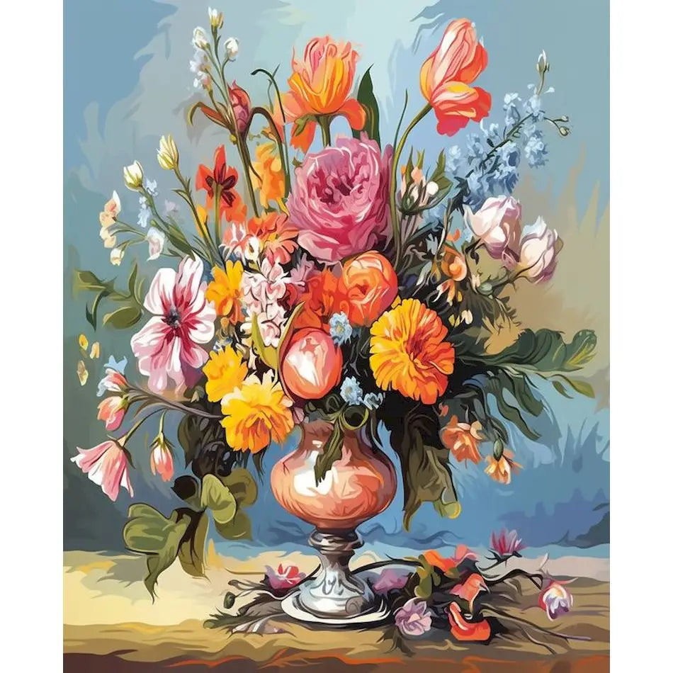 DIY Paint by Numbers Kit | Flowers in Vase | Acrylic Canvas Art with Frame