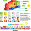 A colorful Rainbow House Train set featuring various farm animals and components for toddlers.