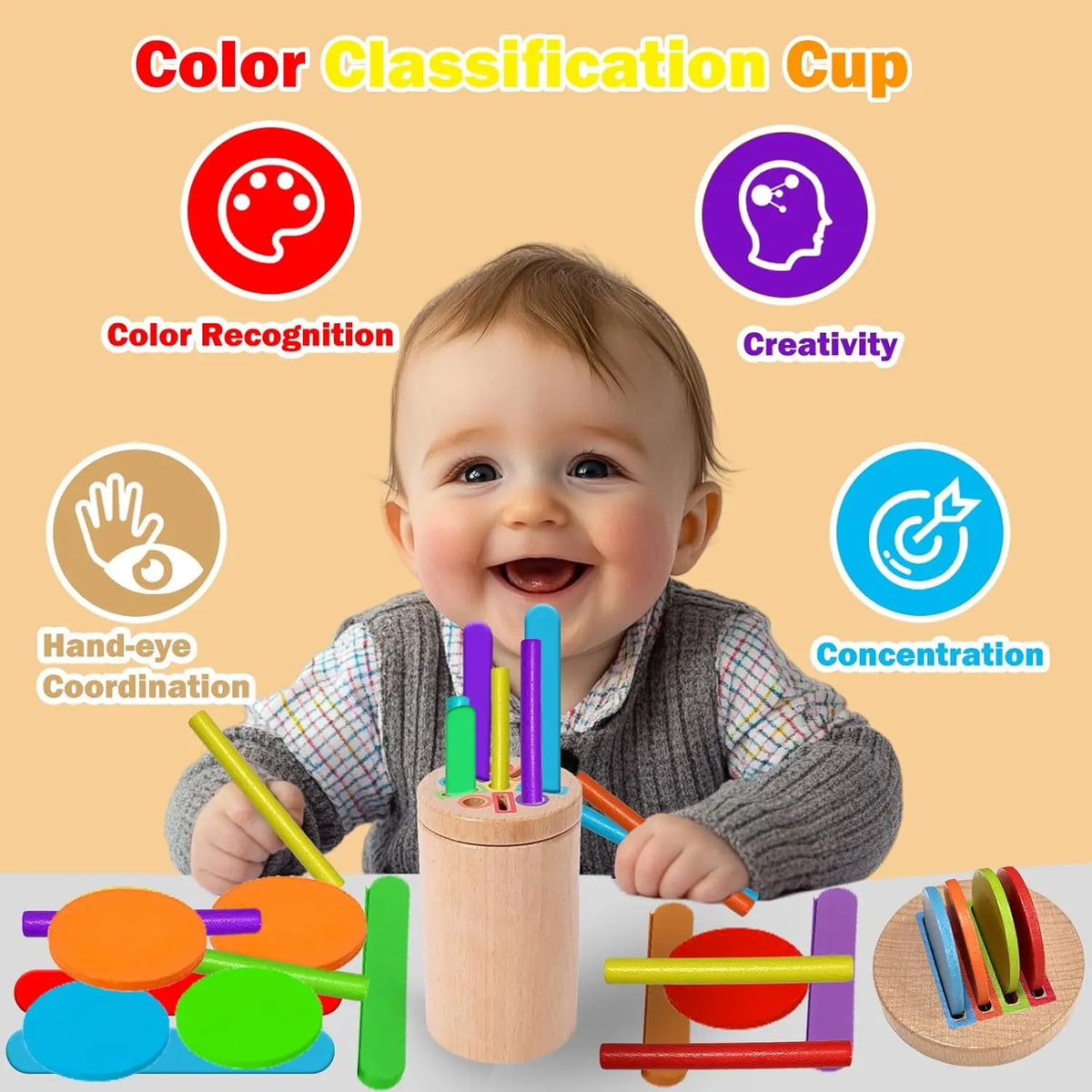 Wooden Montessori Color Sorting & Shape Matching Toy