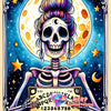 A diamond painting kit featuring a skull woman design with vibrant colors against a cosmic background.