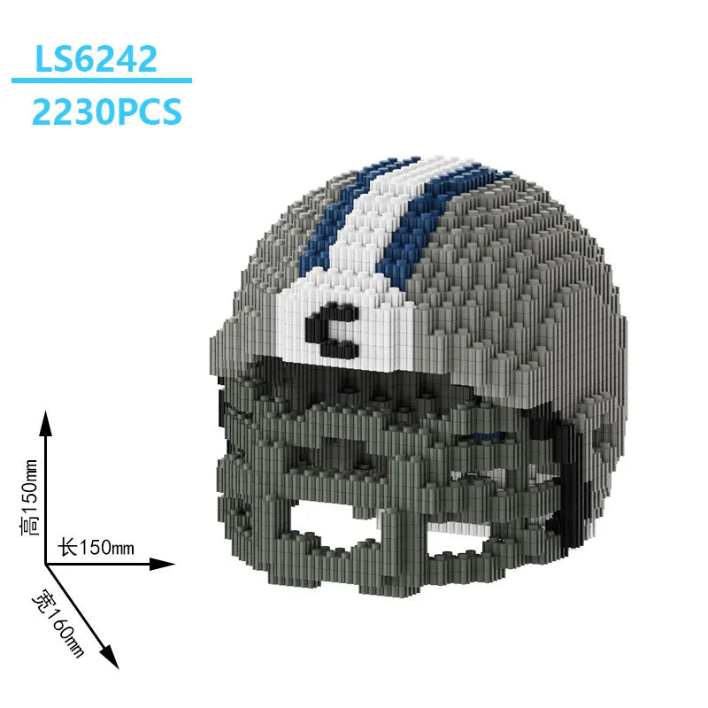 A model of a penguin head built from gray and white building blocks.