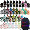 A large bag filled with 30x7 polyhedral dice in various colors and sizes for tabletop role-playing games
