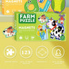 A set of farm and dog magnets and puzzles for early childhood learning featuring animals like cows and dogs.