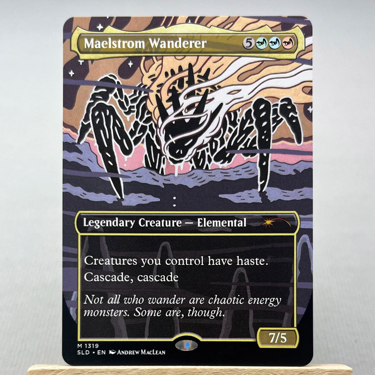 A Magic: The Gathering card featuring the Legendary Creature Elemental Maelstrom Wanderer