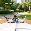A dual propeller powered drone is shown resting on a white paper airplane.