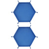 A blue foldable PU leather hexagonal dice tray for tabletop games and desk organization.