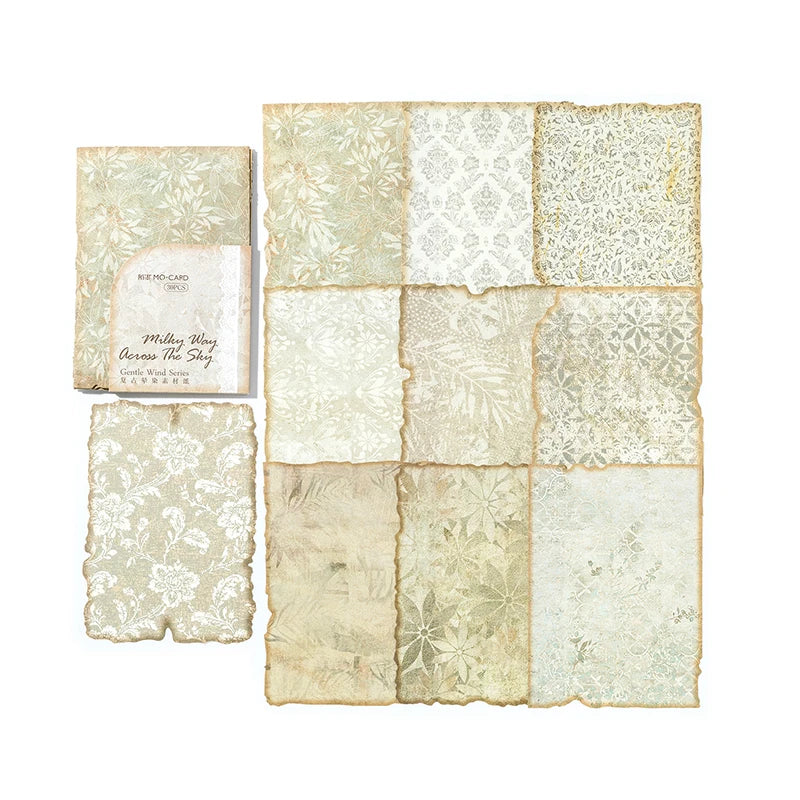 A collection of vintage paper sheets featuring floral and textured patterns for journaling and scrapbooking.