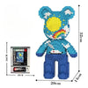A colorful 3D bear building kit made of micro diamond blocks with a yellow sun design.