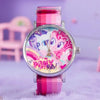 A pink and purple My Little Pony Magic Sweetheart blind box watch with a sparkly pink strap and face.