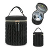 Black knitted organizer bag with a zipper and a removable lid for baby stroller items