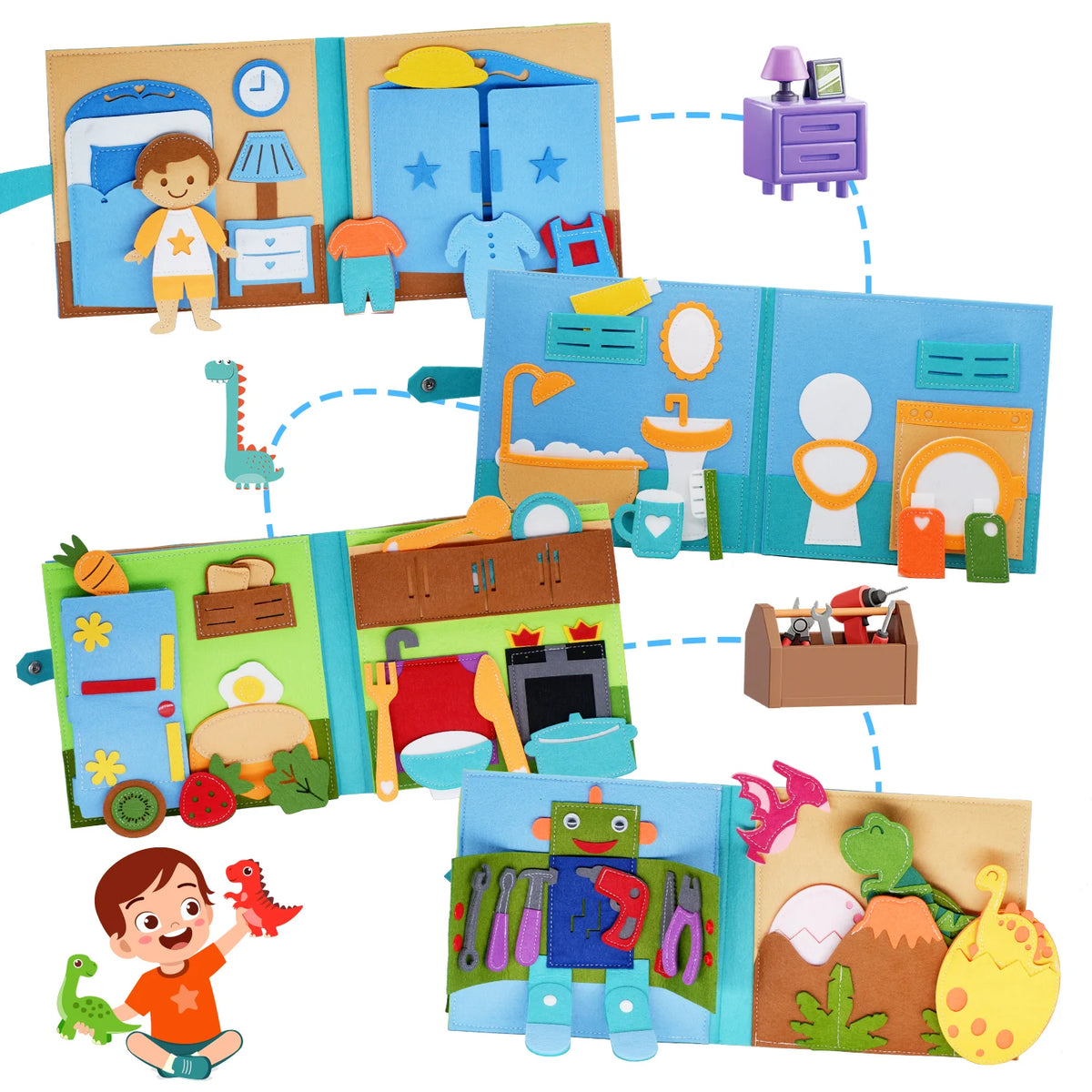 Montessori Busy Book for Toddlers – Quiet Activity Book with Life Skills & Pretend Play
