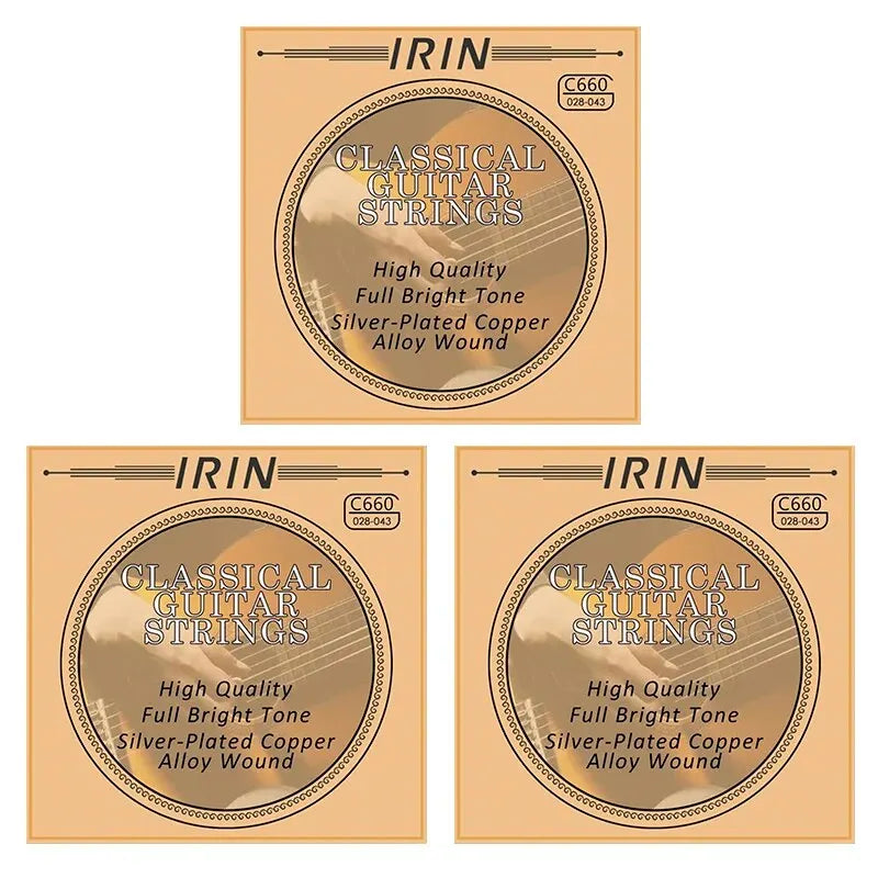 Packaging for Classical Guitar Strings with a silver-plated copper alloy wound core.