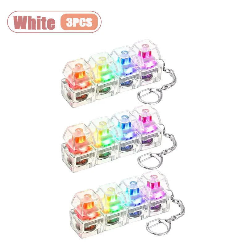 White 3PCS LED keyboard keycap fidget keychain for stress relief