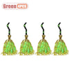 Four green animated witch brooms with LED glow lights