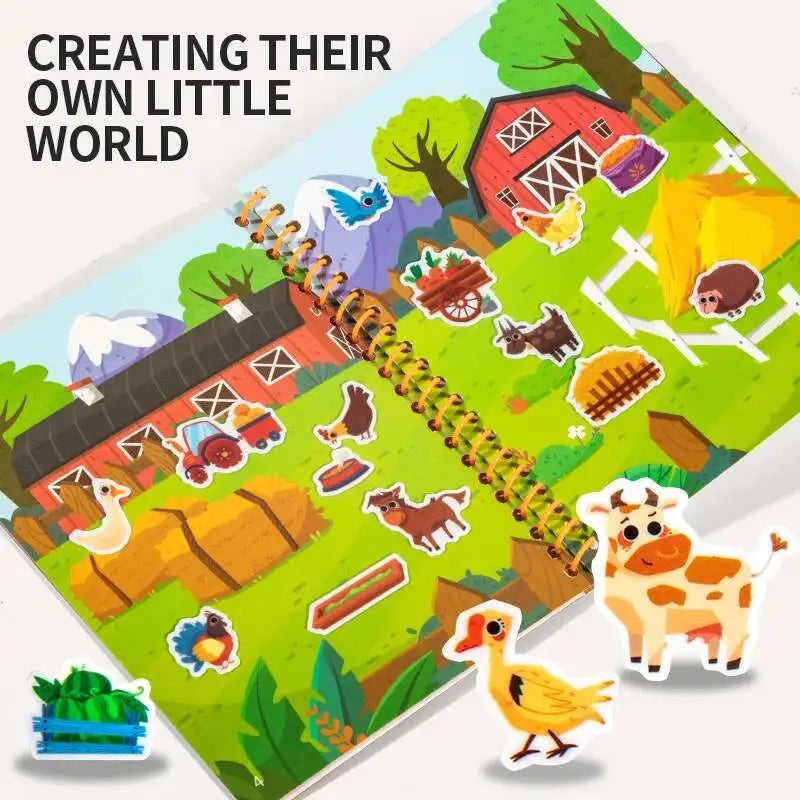 A colorful sticker book for kids featuring various animals and nature elements designed for quiet activity.