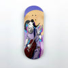 A wooden fingerboard deck featuring a UV-printed graphic of a bearded musician playing a guitar.