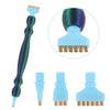 A precision diamond painting pen shown with replacement tips and various tip sizes.