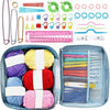 A complete crochet kit for beginners featuring 67 pieces including ergonomic hooks and a storage bag.