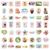 A collection of cute retro cartoon stickers featuring animals and decorative elements for journals and scrapbooks