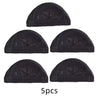 Five black stretchable mesh wig caps shown in various views