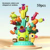 A set of 59 colorful cactus building blocks and accessories for a creative DIY educational toy.
