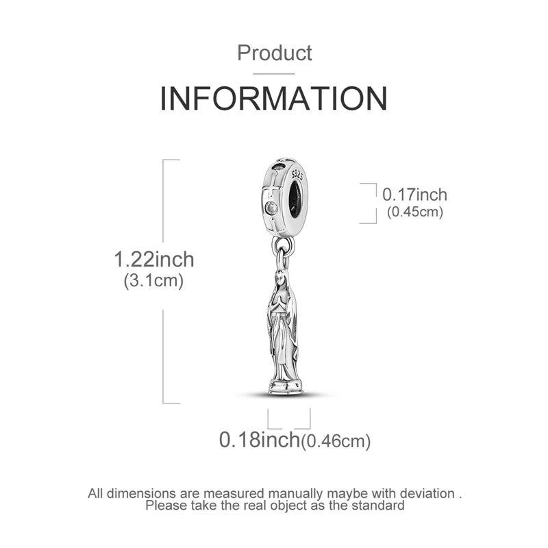 A sterling silver charm bead shaped like a figure, shown in a vertical view.