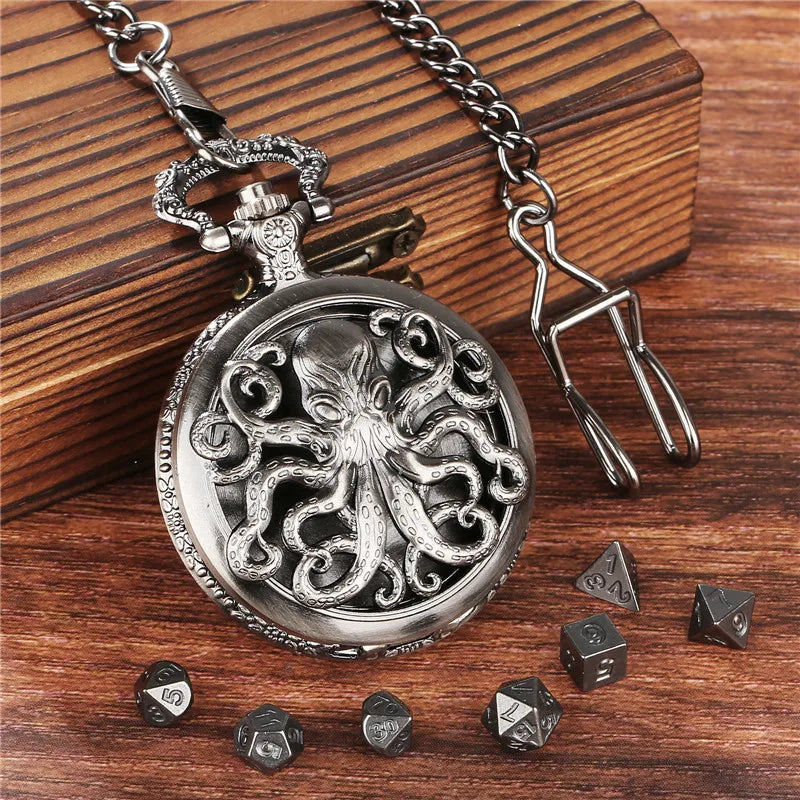 Octopus Pocket Watch Dice Set with Chain