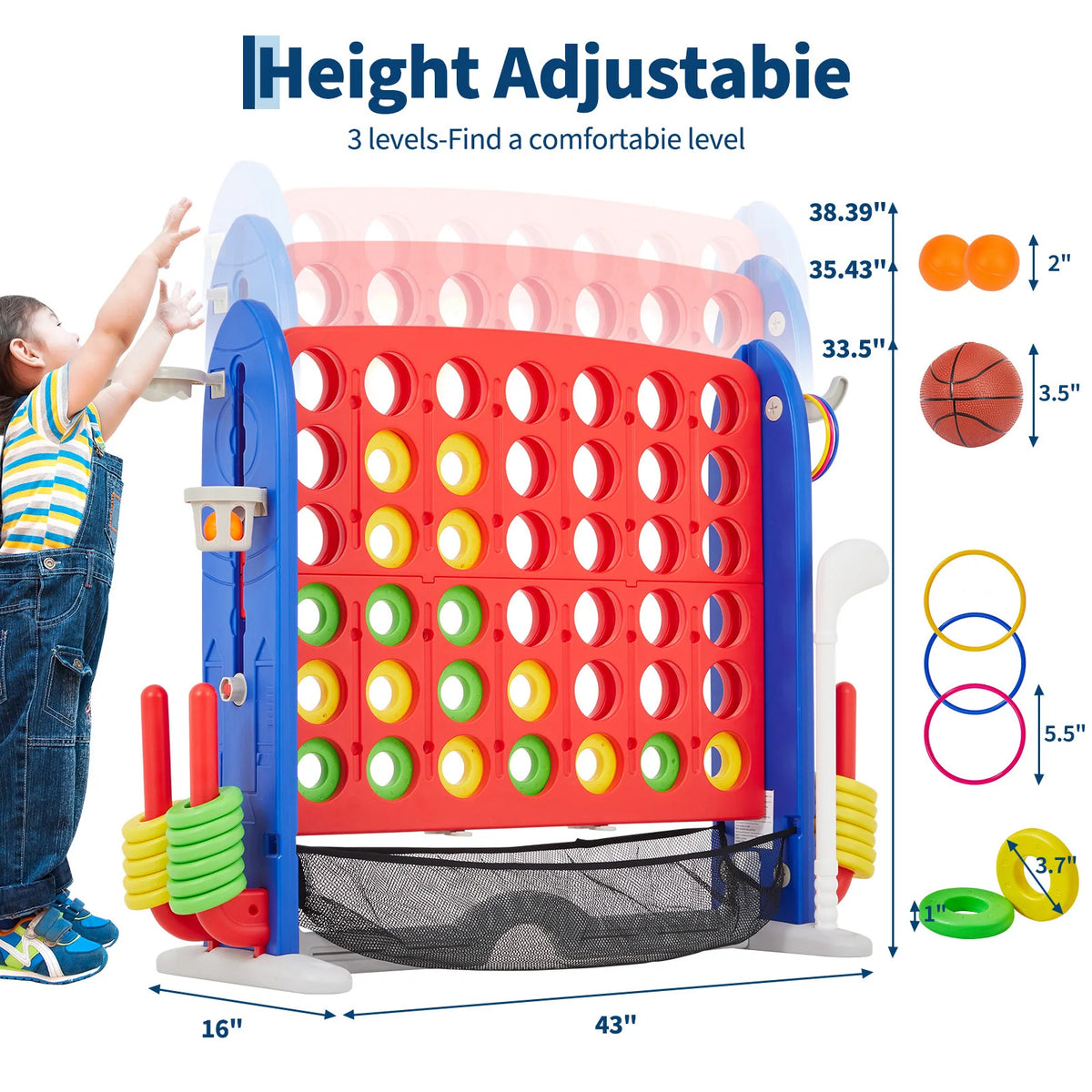 4-in-1 Giant Outdoor Game Set with Basketball Hoop & Ring Toss