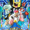 A colorful illustration featuring SpongeBob SquarePants and other characters for a Black Panther diamond painting kit.