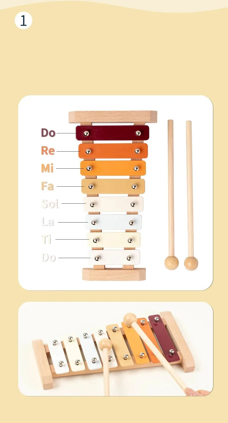 Wooden Montessori Percussion Instrument Set with Xylophone for Toddlers