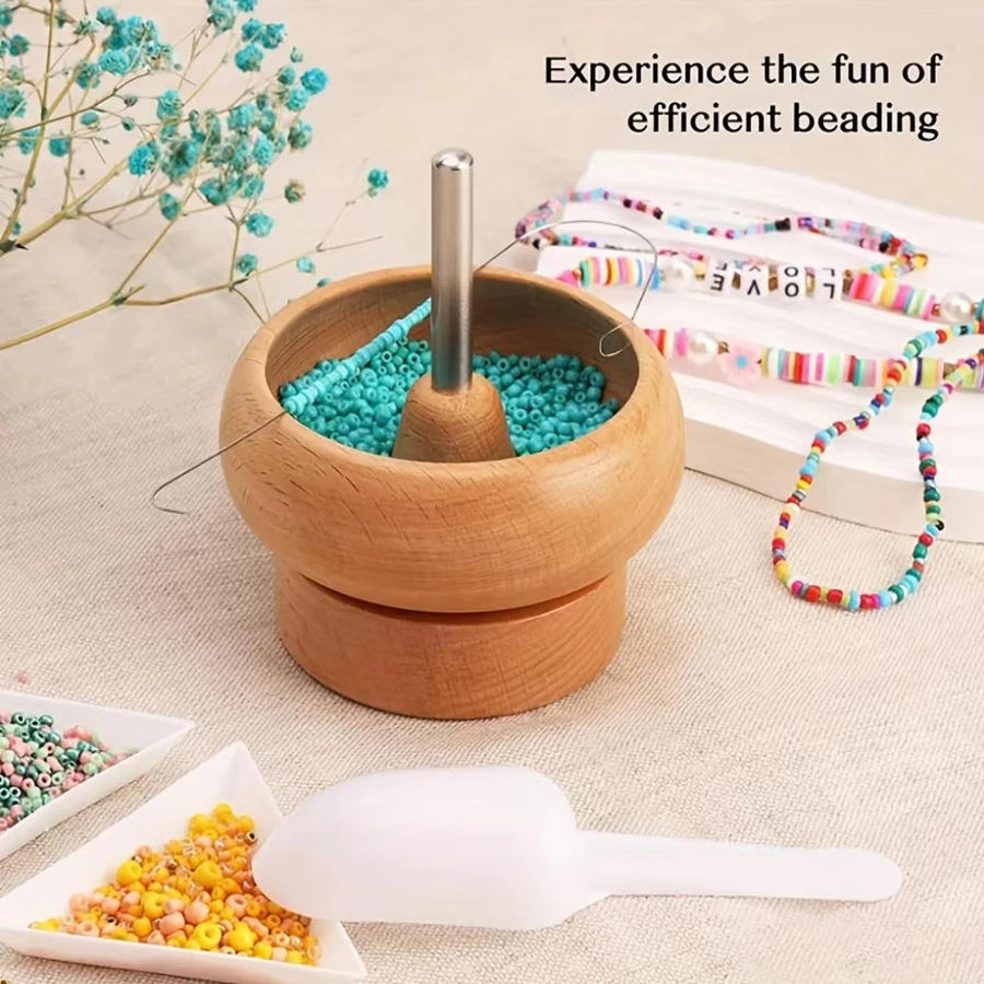 Wooden Bead Spinner with Big Eye Needle for Jewelry Making