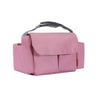 A pink fabric bottle and cup holder designed for strollers.