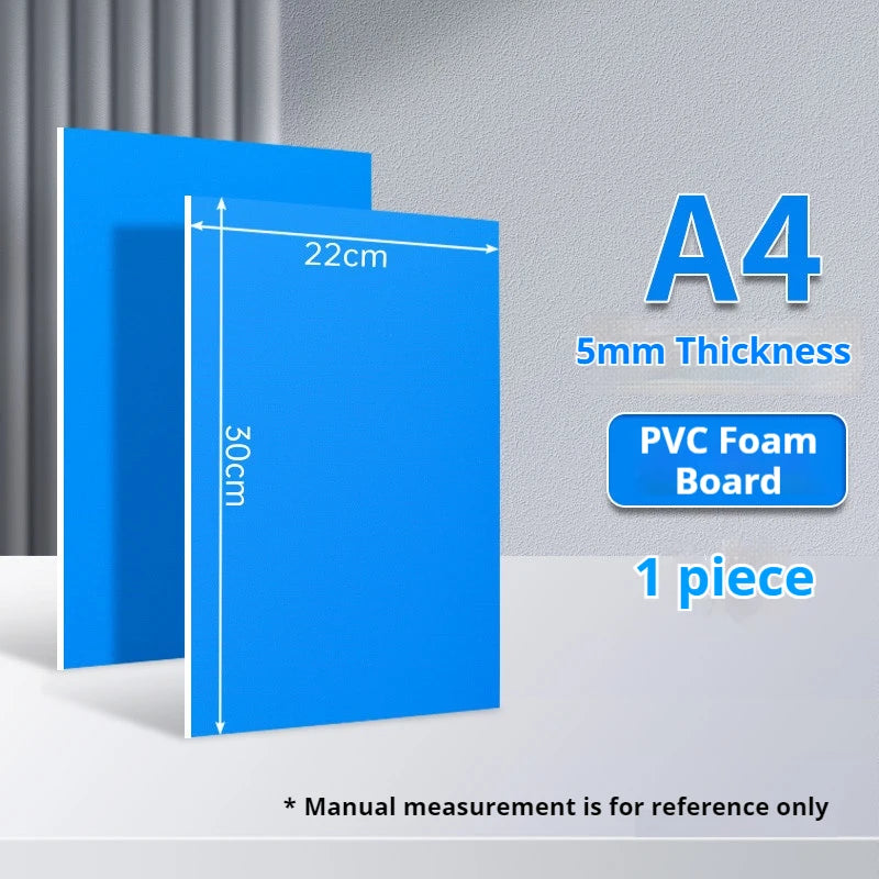 A blue A4 PVC foam board block printing material with dimensions 22cm by 30cm and 5mm thickness.