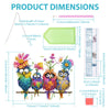 A set of five animal-shaped acrylic pendants for a Diamond Art sun catcher kit, showing dimensions and finished products.