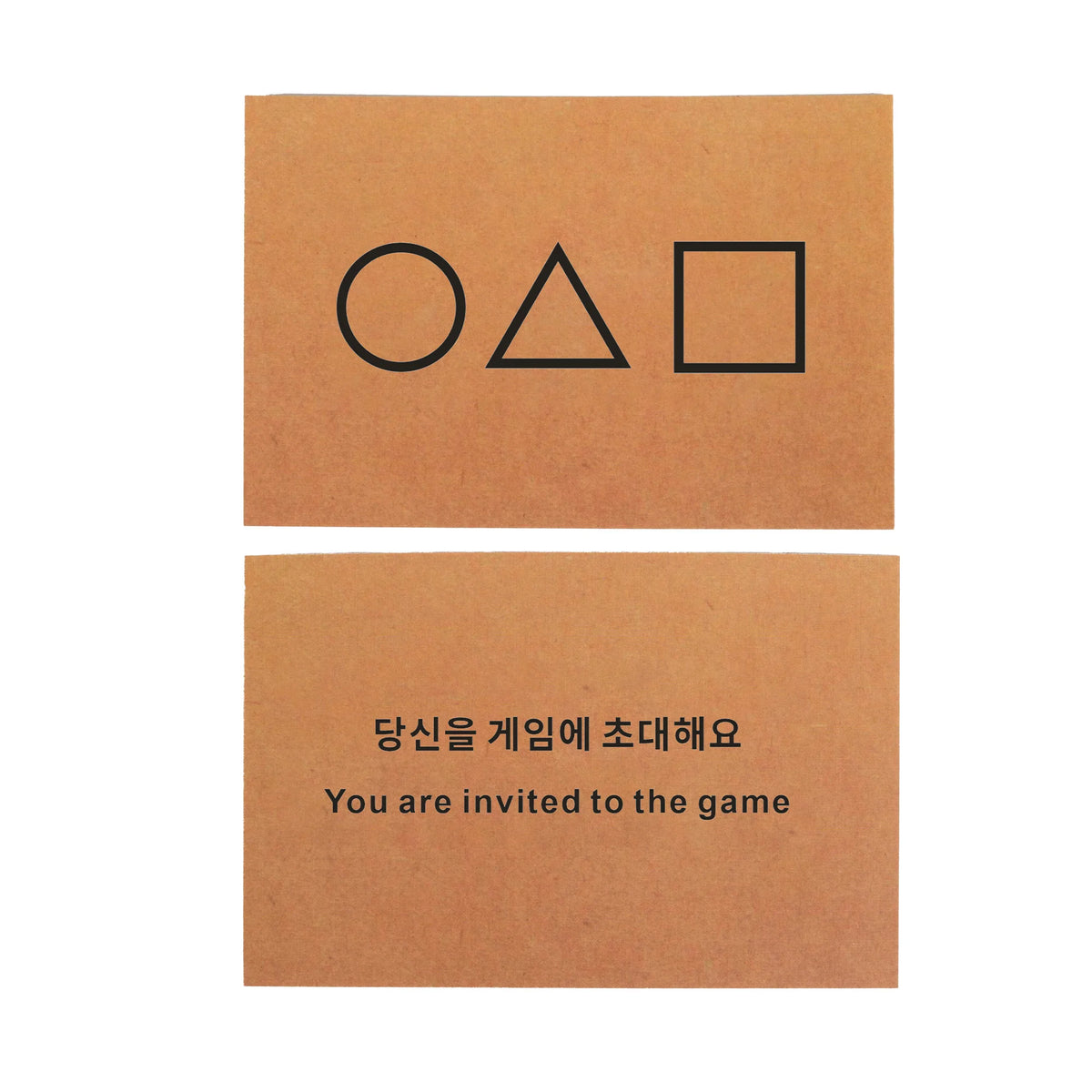 A brown card featuring three geometric shapes: a circle, a triangle, and a square, with Korean text below.