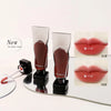 A set of Maxfine hydrating mirror lip glaze tubes in various shades displayed next to a cosmetic product launch label.