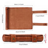 A brown PU leather foldable dice rolling tray with a storage bag shown in multiple views.