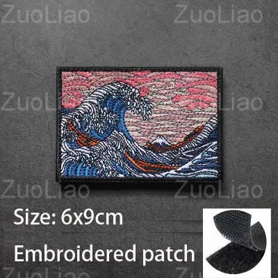 3D Embroidered Surfing Wave Patch with Octopus Design