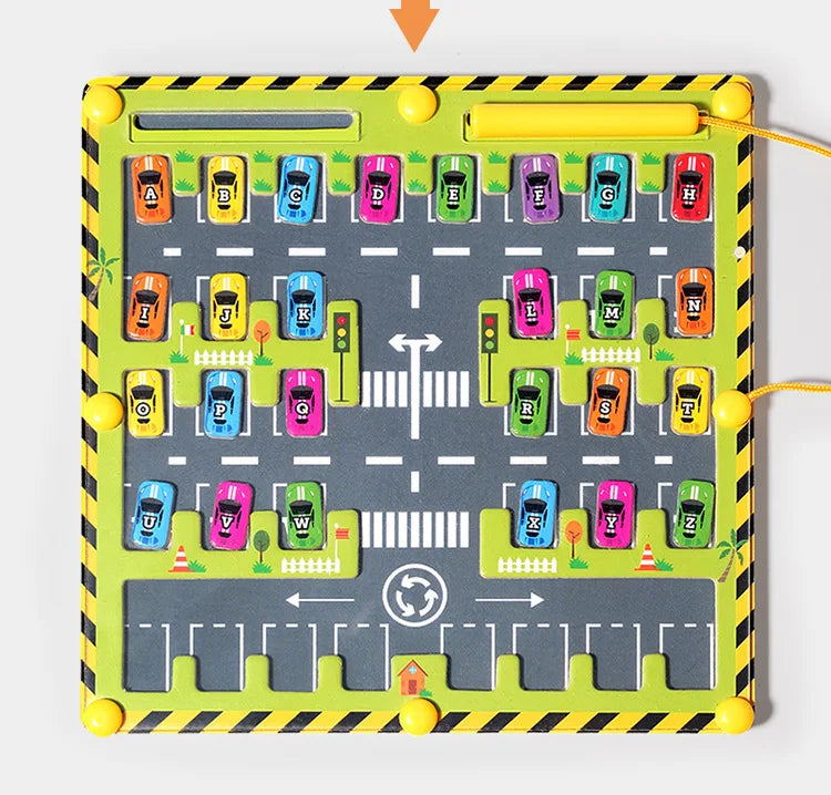 Magnetic Alphabet Maze Wooden Letter Puzzle – Parking Lot Theme
