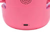 A close-up view of a pink smart drawing robot for kids with a circular base and a small USB port.