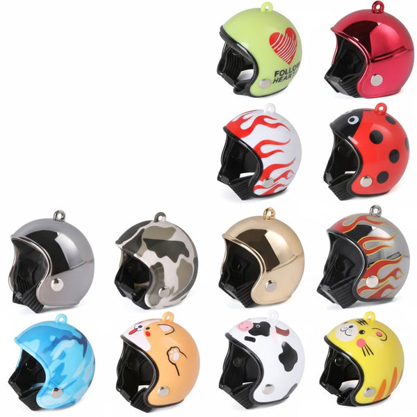 A collection of funny protective headgear for poultry in various colors including green, red, black, and yellow.