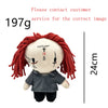 A plush doll resembling Eminem, XXXTentacion, and Frank Ocean with red hair and a gray shirt.
