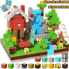 A set of magnetic building blocks depicting a castle structure with various colored and shaped pieces.