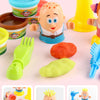 A set of colorful playdough and tools for making haircuts, including various colors and shapes.