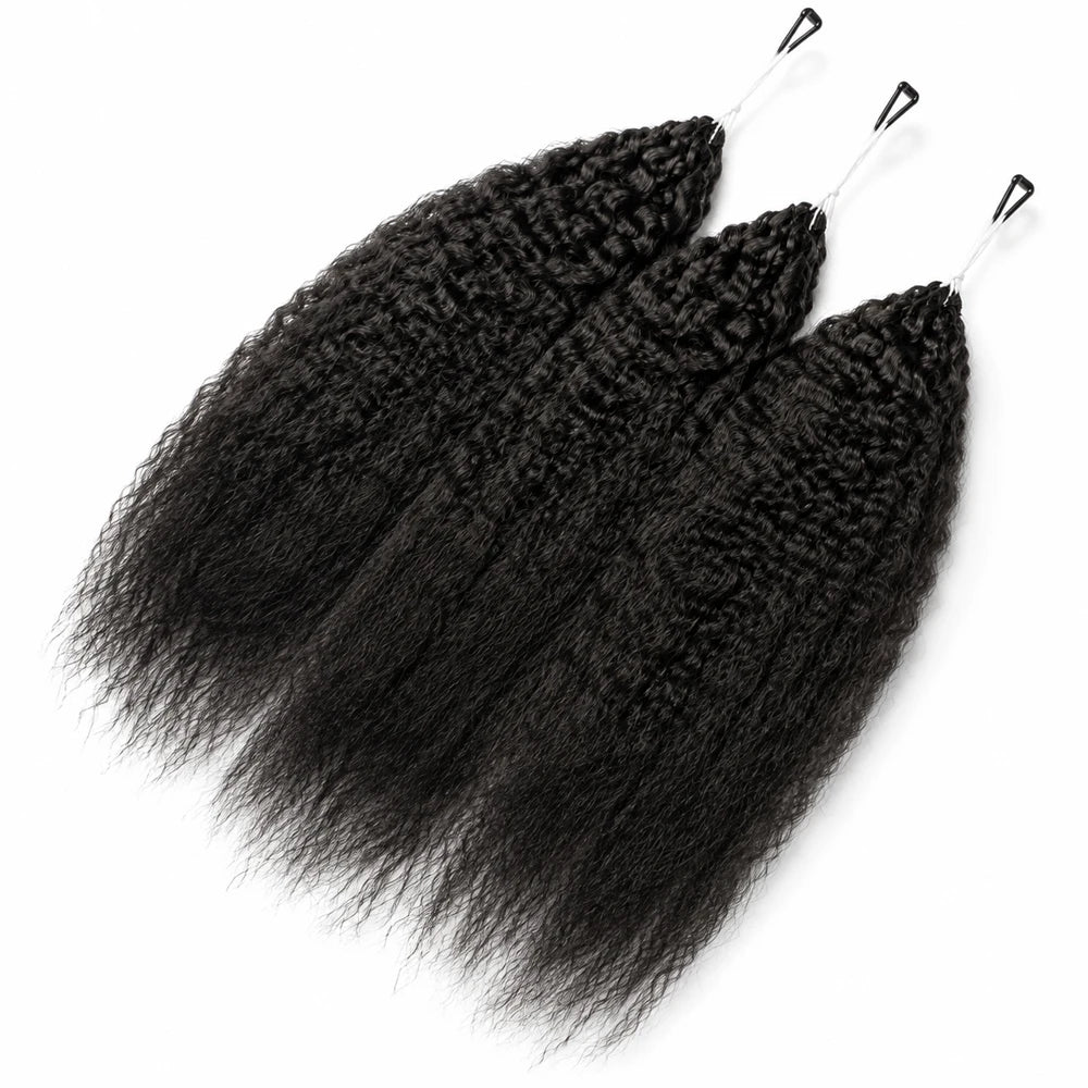Bundle of black kinky straight crochet hair extensions with pre-separated knots