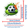 Iron-on patches featuring a soccer ball splash design, with measurements for 6cm and 22cm edges.